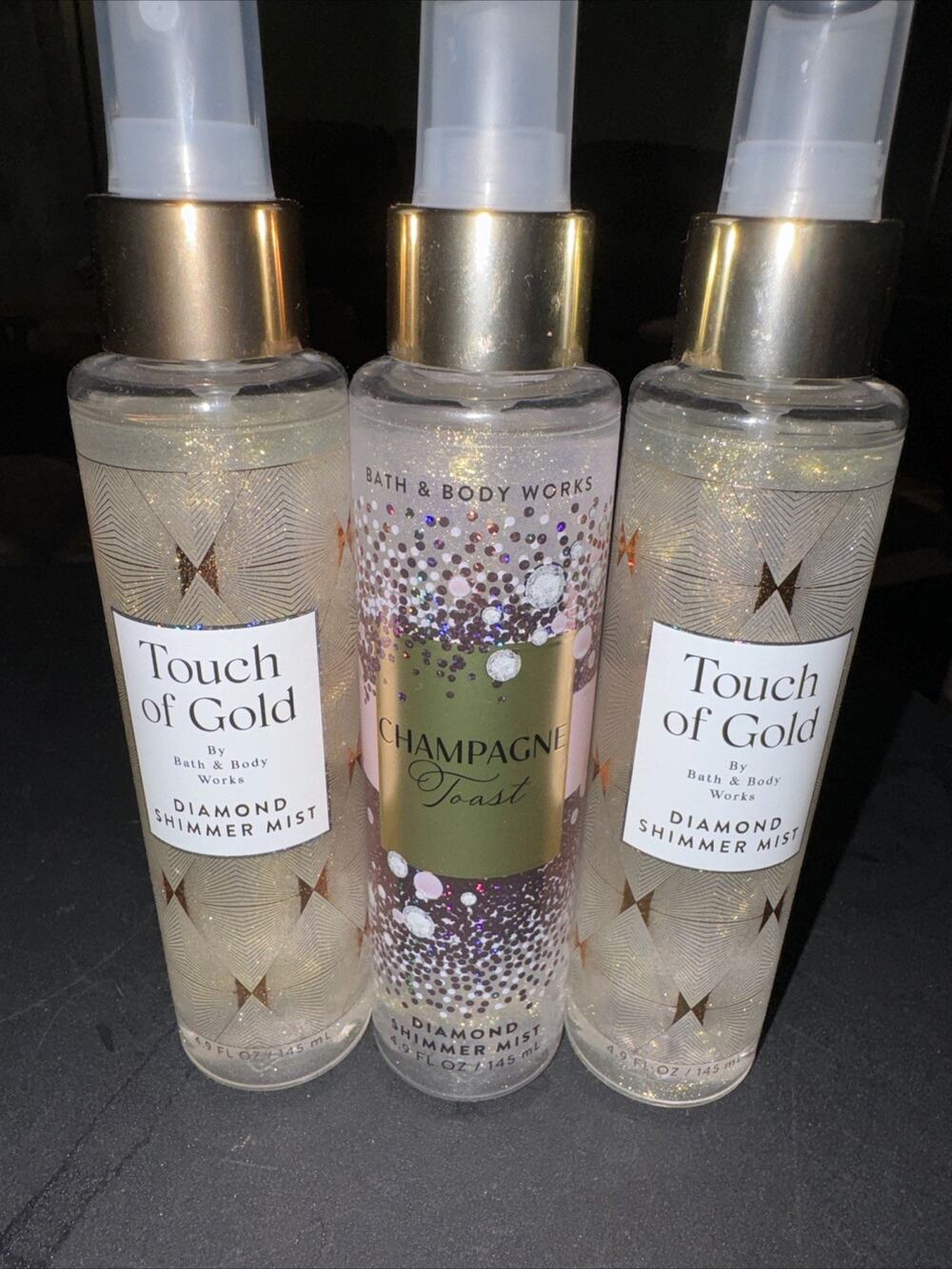 3 BATH BODY WORKS Touch Of Gold Champagne Toast DIAMOND SHIMMER 4.9oz